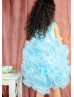 Blue Satin Tulle Ruffles Flower Girl Dress